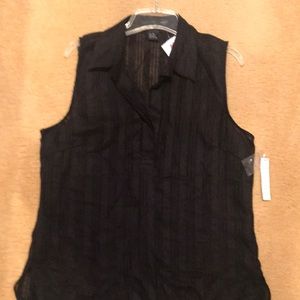 Black linen sheer top Saint Tropez West XL w/tag